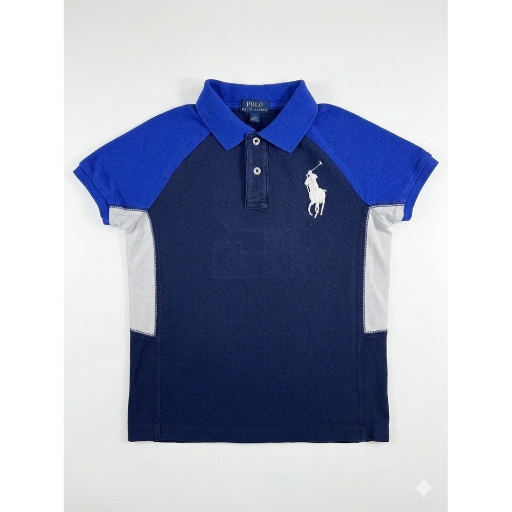 Polo Ralph Lauren Boys Blue Colorblock Big Pony Logo Polo Shirt Size 7